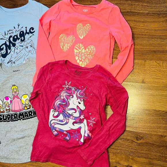 Disney Mario Unicorns Hearts Big Girls Long Sleeve Graphic T-Shirts Bundle M 7/8 - Picture 2 of 5